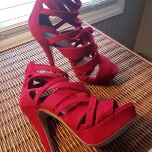 Red Strappy Platform Heels